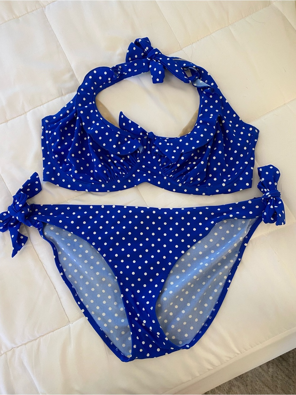 Pour Moi Royal Blue Polka Dot Tie Bikini Set